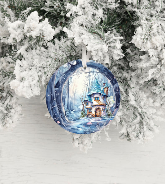 Christmas Ornament, Winter Fairy House Ceramic Christmas Ornament, Christmas Decorations