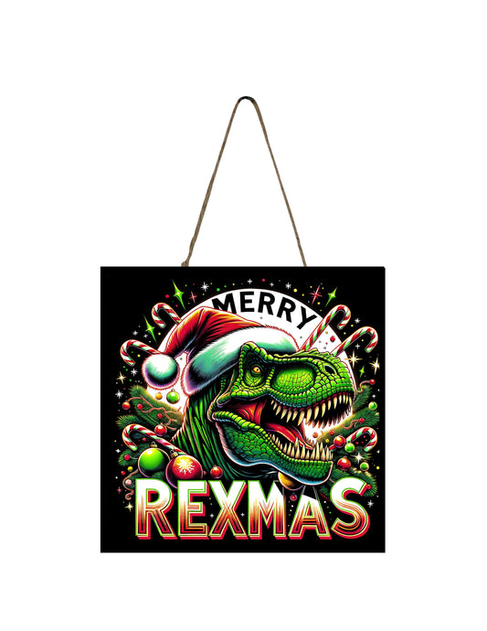 Christmas Ornament, Merry Rexmas on Black Dinosaur, Tier Tray Decor, Wreath Sign, Mini Sign, Door Hanger