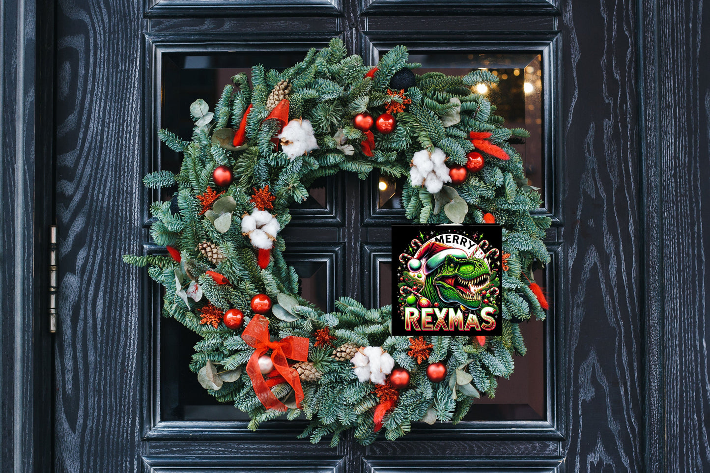 Christmas Ornament, Merry Rexmas on Black Dinosaur, Tier Tray Decor, Wreath Sign, Mini Sign, Door Hanger