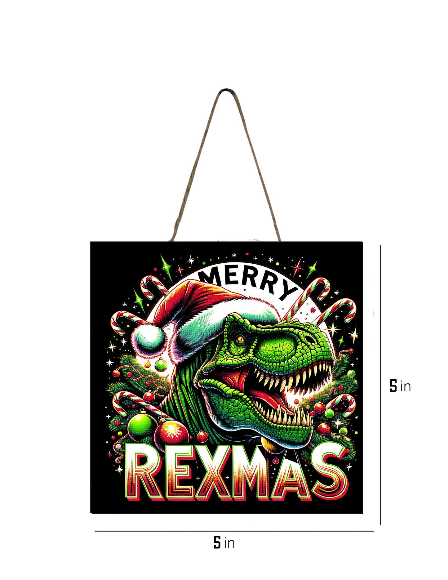 Christmas Ornament, Merry Rexmas on Black Dinosaur, Tier Tray Decor, Wreath Sign, Mini Sign, Door Hanger