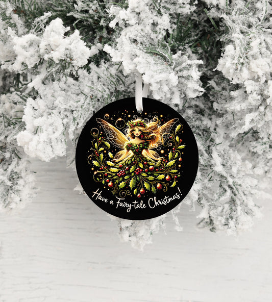 Christmas Ornament, Have a Fairytale Holly Fairy Christmas Ceramic Christmas Ornament, Christmas Decorations