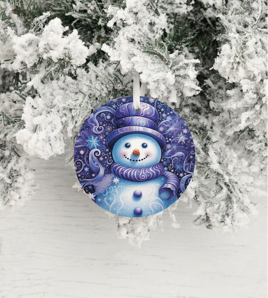 Christmas Ornament, Purple Swirl Snowman Ceramic Christmas Ornament, Christmas Decorations