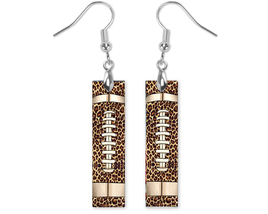 Leopard Print Football Printed Wood Dangle Earrings Hypoallergenic Jewelry Handmade