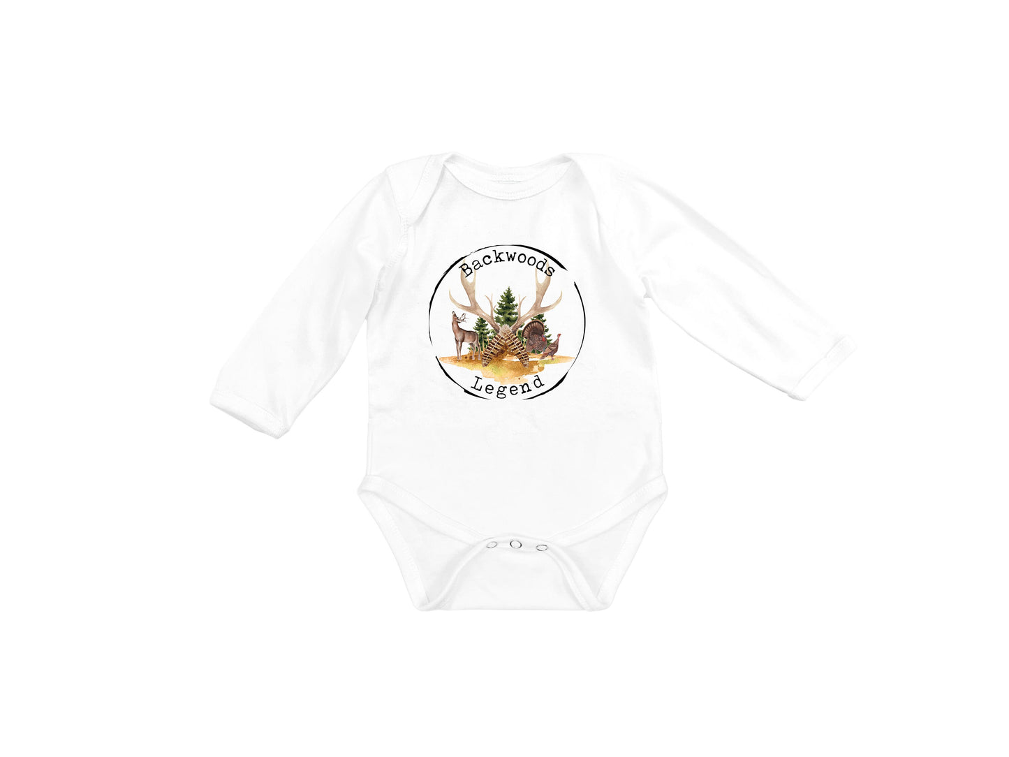 Baby Bodysuit, Backwoods Legend Romper, One Piece Baby Suit, Baby Gift, Long / Short Sleeve, 0-18 Months size