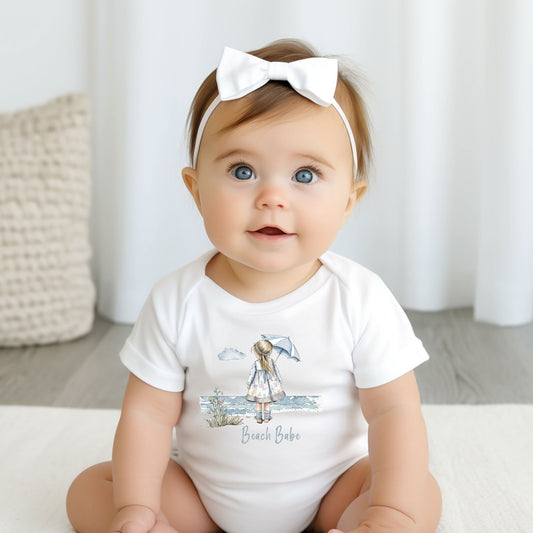 Baby Bodysuit, Beach Babe Romper, One Piece Baby Suit, Baby Gift, Long / Short Sleeve, 0-18 Months size