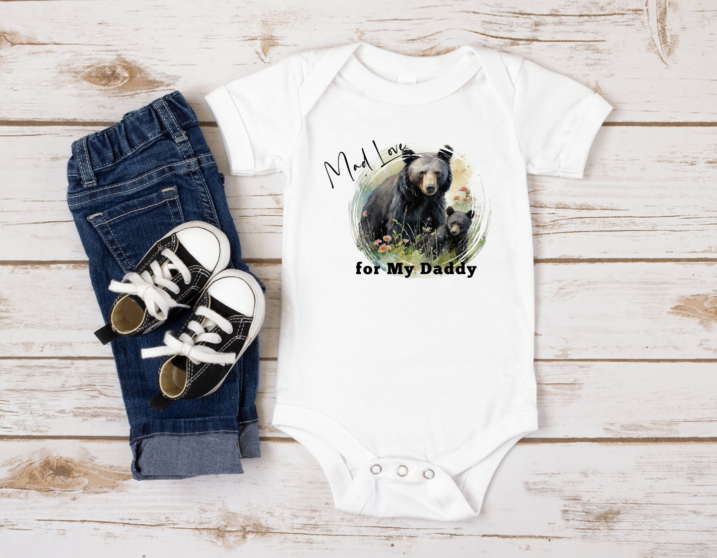 Baby Bodysuit, Mad Love for My Daddy Romper, One Piece Baby Suit, Baby Gift, Long / Short Sleeve, 0-18 Months size