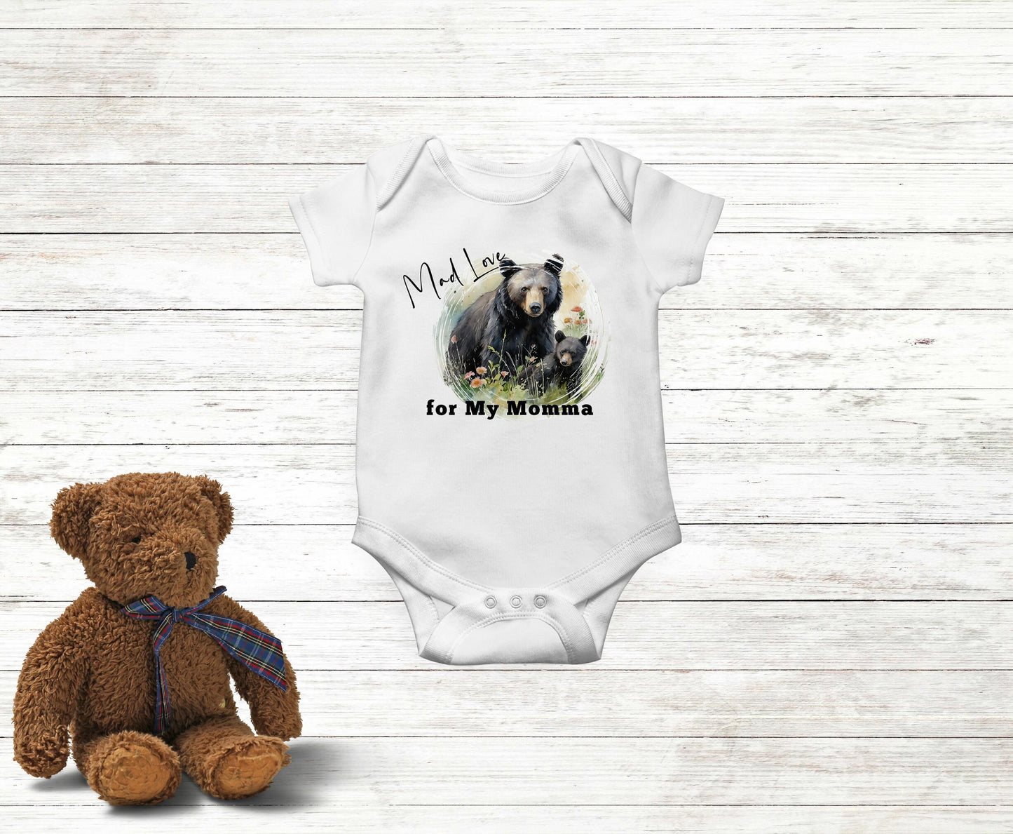 Baby Bodysuit, Mad Love for My Mama Romper, One Piece Baby Suit, Baby Gift, Long / Short Sleeve, 0-18 Months size