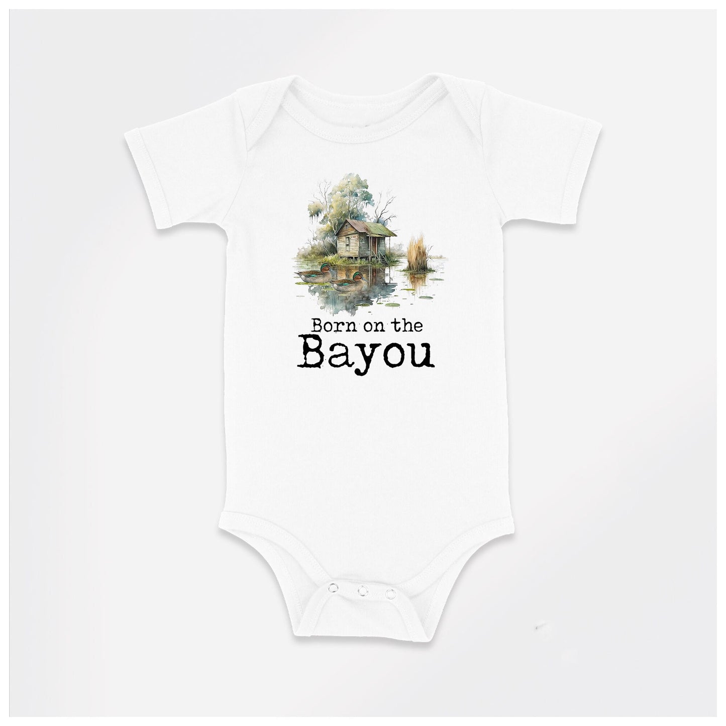 Baby Bodysuit, Born on the Bayou Cabin Piece Baby Suit, Baby Gift, Long / Short Sleeve, 0-18 Months size