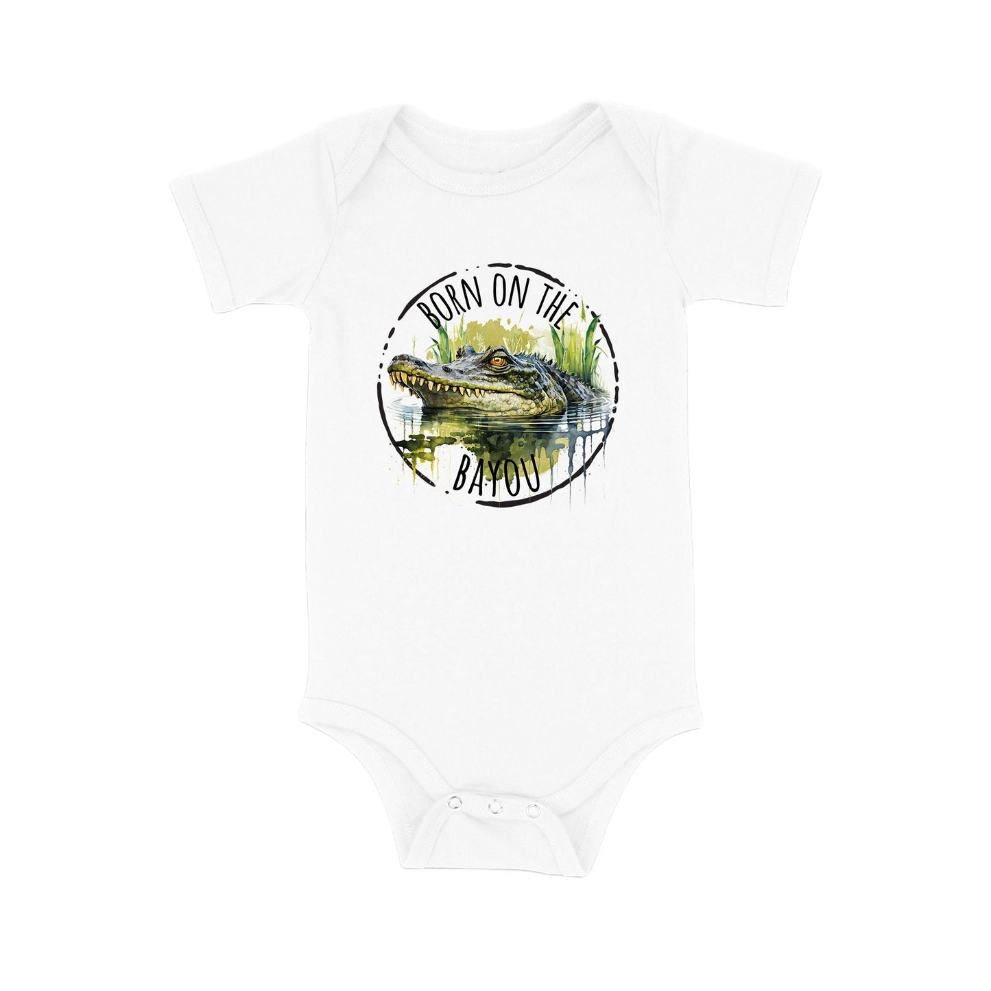 Baby Bodysuit, Born on the Bayou Alligator Piece Baby Suit, Baby Gift, Long / Short Sleeve, 0-18 Months size