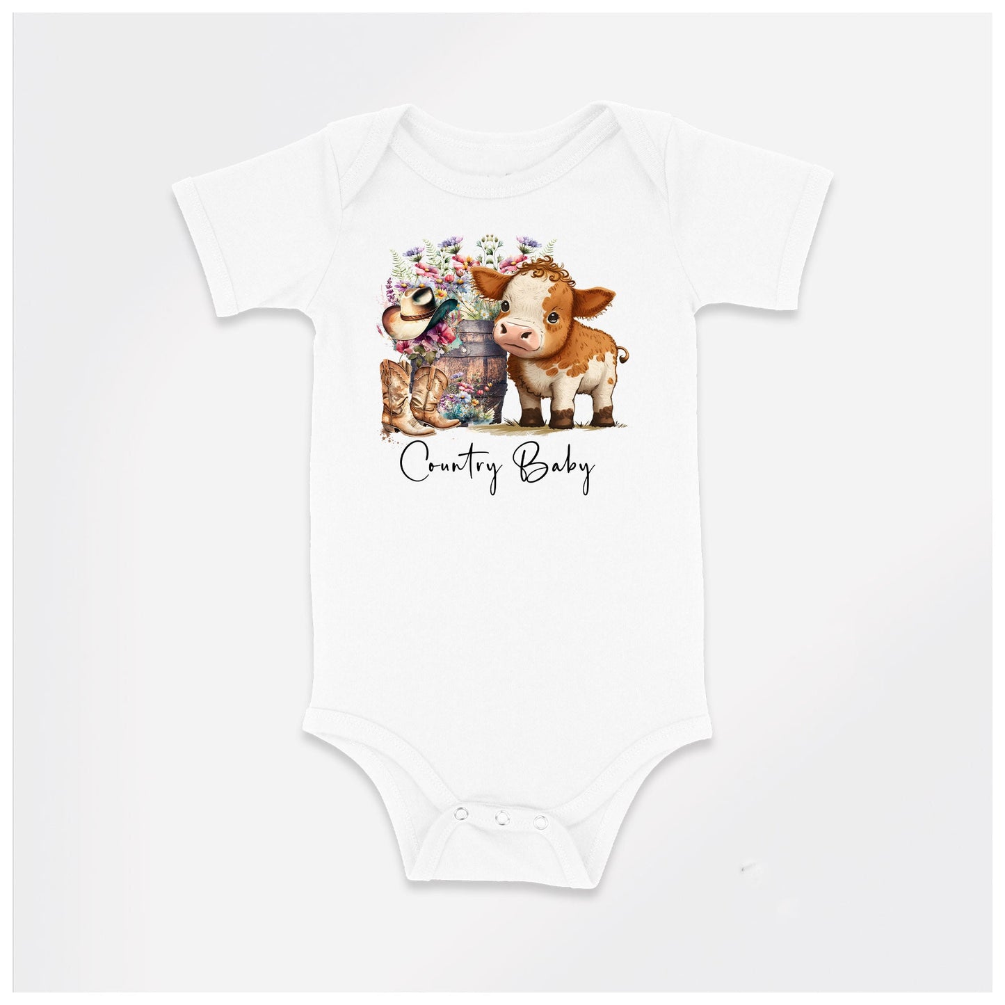 Baby Bodysuit, Country Baby Cow One Piece Baby Suit, Baby Gift, Long / Short Sleeve, 0-18 Months size