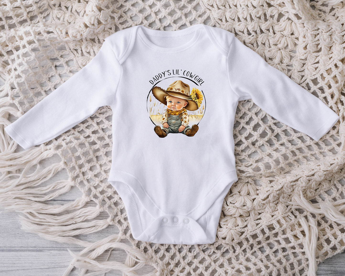 Baby Bodysuit, Daddy's Little Cowgirl One Piece Baby Suit, Baby Gift, Long / Short Sleeve, 0-18 Months size