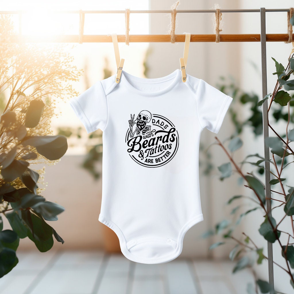 Baby Bodysuit, Dads with Beards and Tattoos One Piece Baby Suit, Baby Gift, Long / Short Sleeve, 0-18 Months size