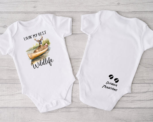 Baby Bodysuit, Deer Livin' My Best Wildlife, One Piece Baby Suit, Baby Gift, Long / Short Sleeve, 0-18 Months size