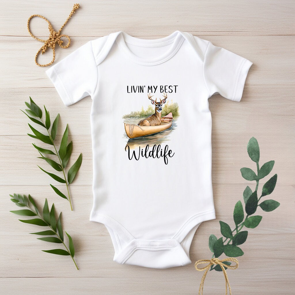 Baby Bodysuit, Deer Livin' My Best Wildlife, One Piece Baby Suit, Baby Gift, Long / Short Sleeve, 0-18 Months size