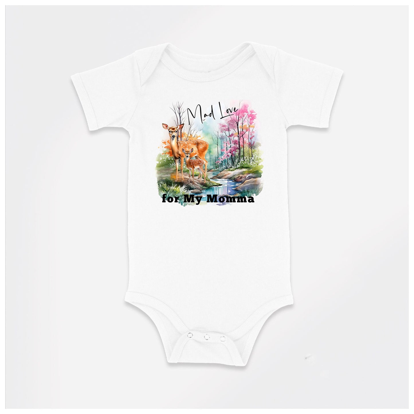 Baby Bodysuit, Deer Mad Love for my Momma One Piece Baby Suit, Baby Gift, Long / Short Sleeve, 0-18 Months size