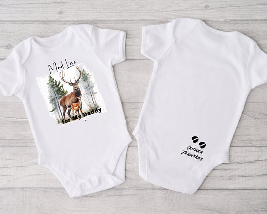 Baby Bodysuit, Deer Mad Love for my Daddy One Piece Baby Suit, Baby Gift, Long / Short Sleeve, 0-18 Months size