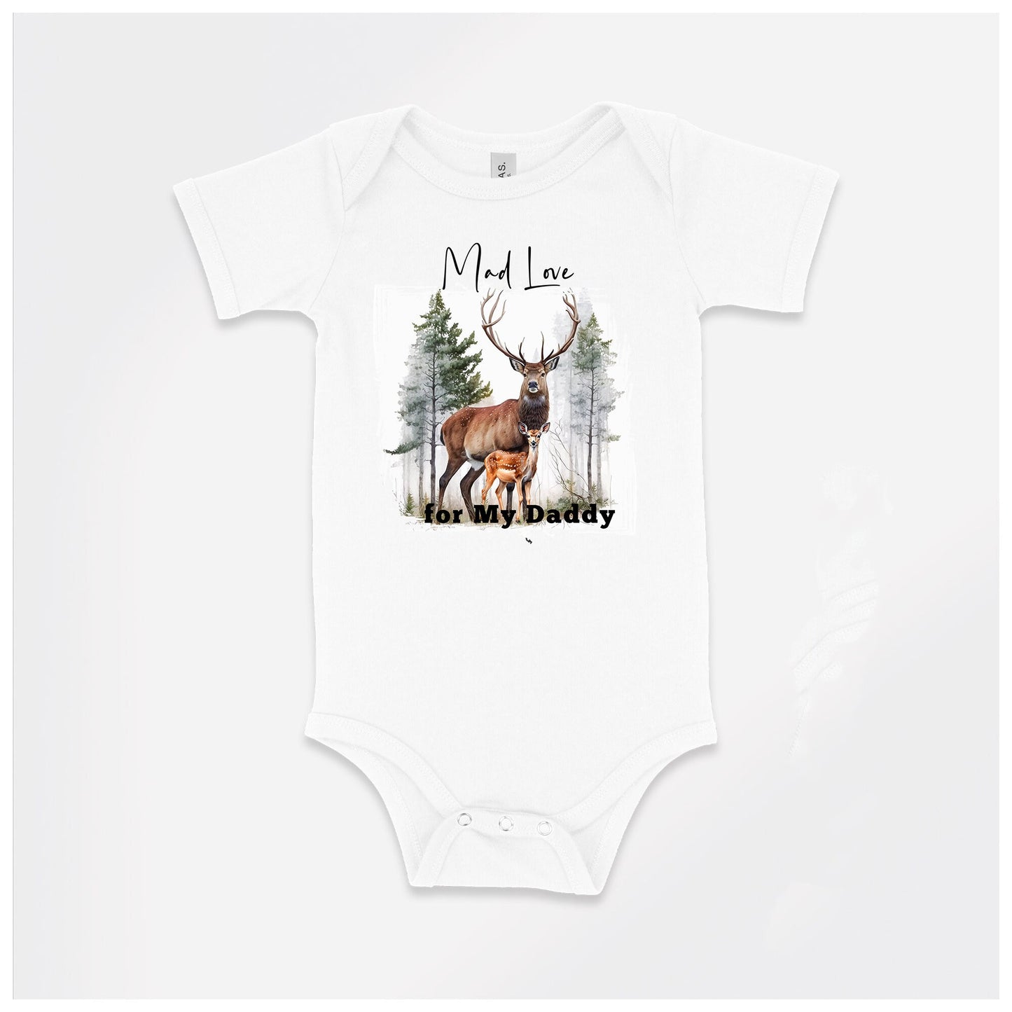 Baby Bodysuit, Deer Mad Love for my Daddy One Piece Baby Suit, Baby Gift, Long / Short Sleeve, 0-18 Months size