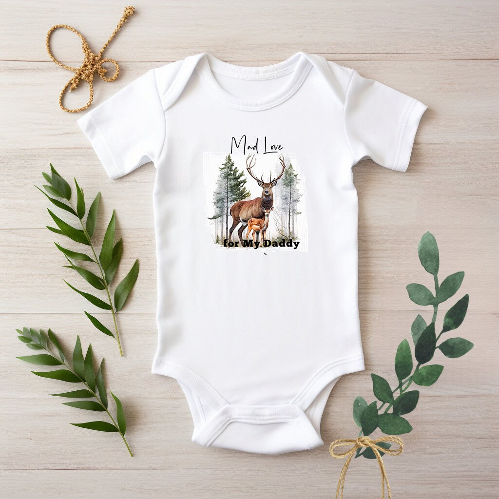 Baby Bodysuit, Deer Mad Love for my Daddy One Piece Baby Suit, Baby Gift, Long / Short Sleeve, 0-18 Months size