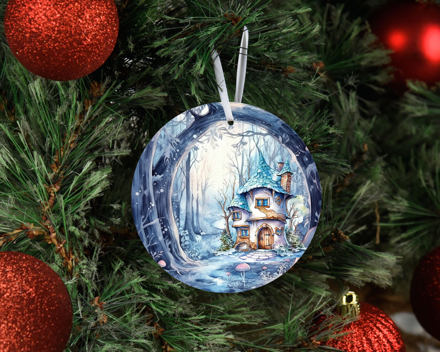 Christmas Ornament, Winter Fairy House Ceramic Christmas Ornament, Christmas Decorations