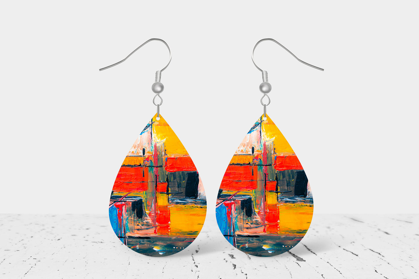 Abstract Graffiti Earrings Print Tear Drop Wood Dangle Earrings Hypoallergenic Jewelry