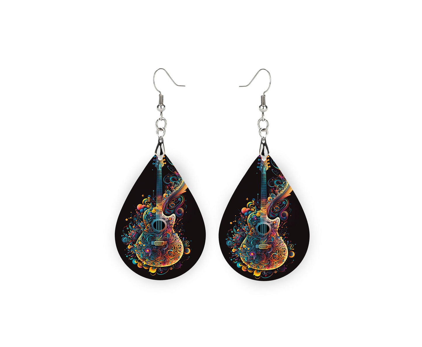 Guitar Swirls Earrings Print Teardrop Wood Dangle Earrings Hypoallergenic Jewelry