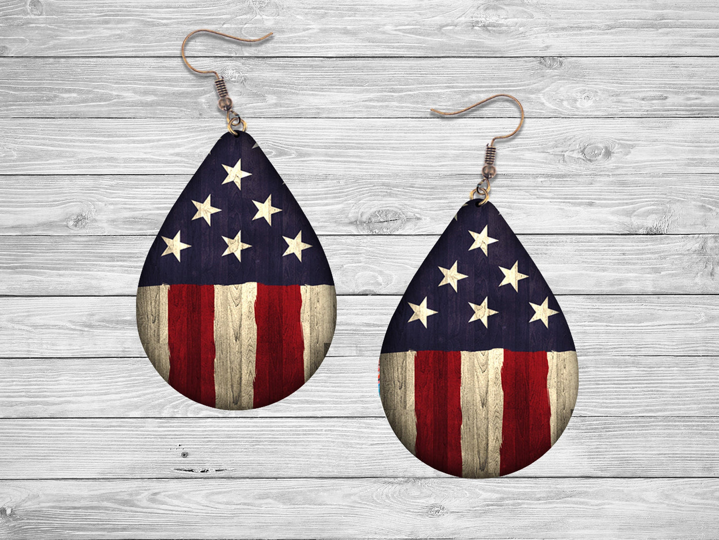 American Flag Earrings, Teardrop Dangle Printed Earrings Jewelry Handmade