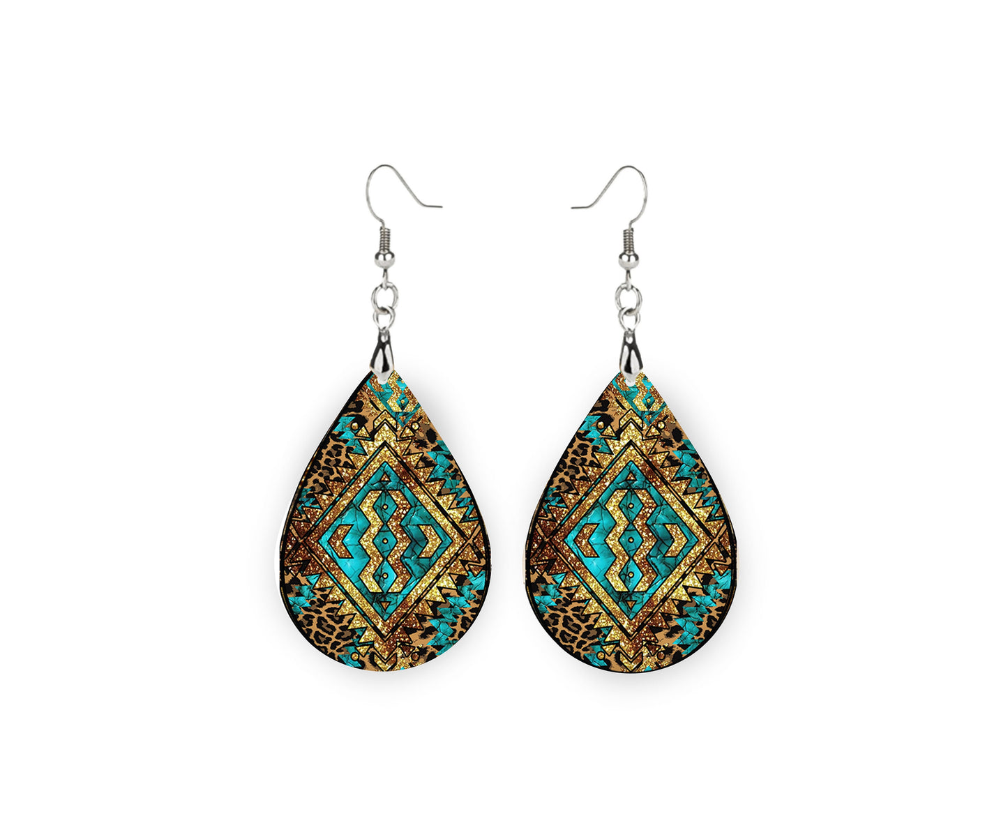 Aztec Medallion Earrings, Teardrop Dangle Printed Earrings Jewelry Handmade