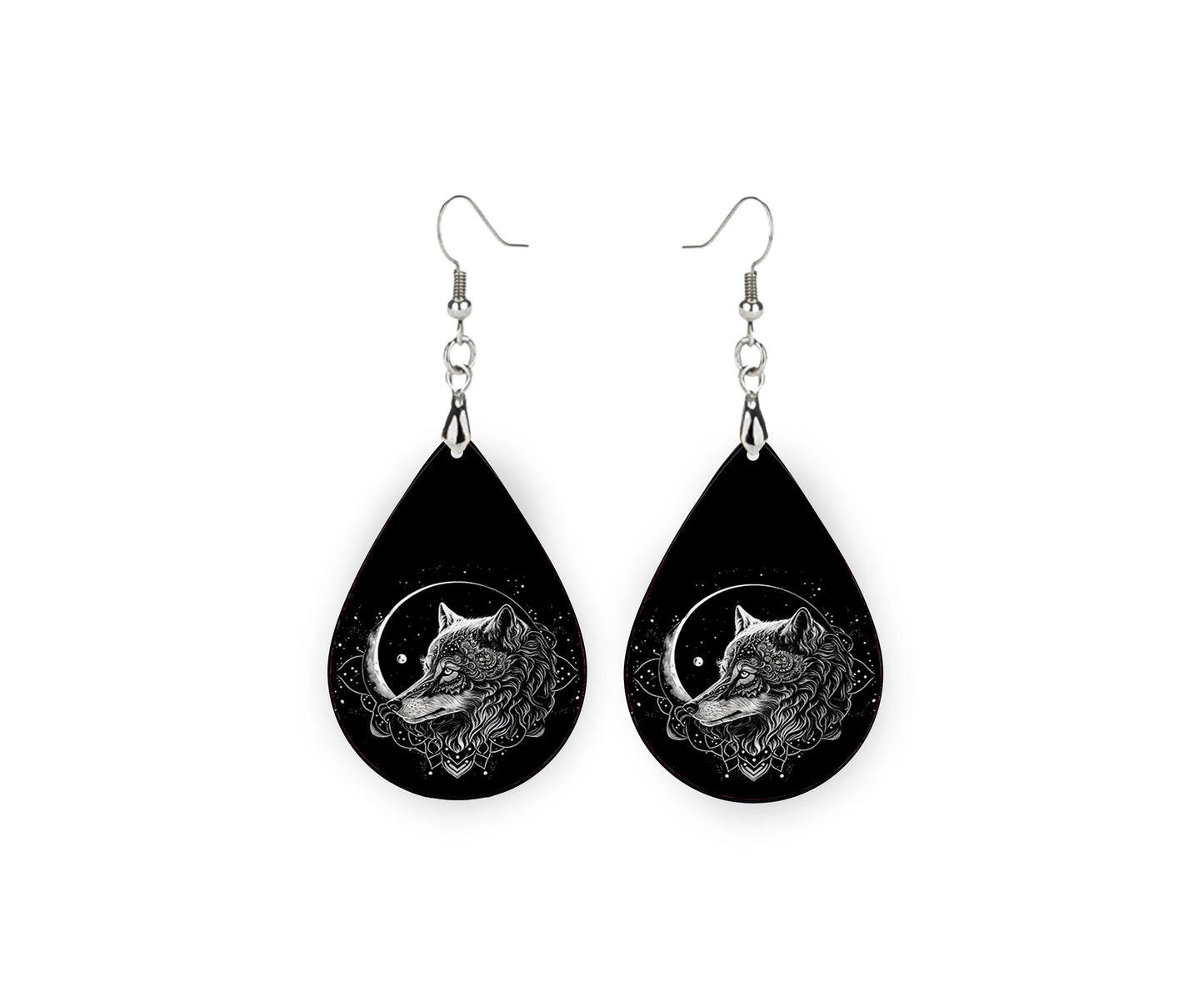 Celtic Wolf Earrings, Teardrop Dangle Printed Earrings Jewelry Handmade