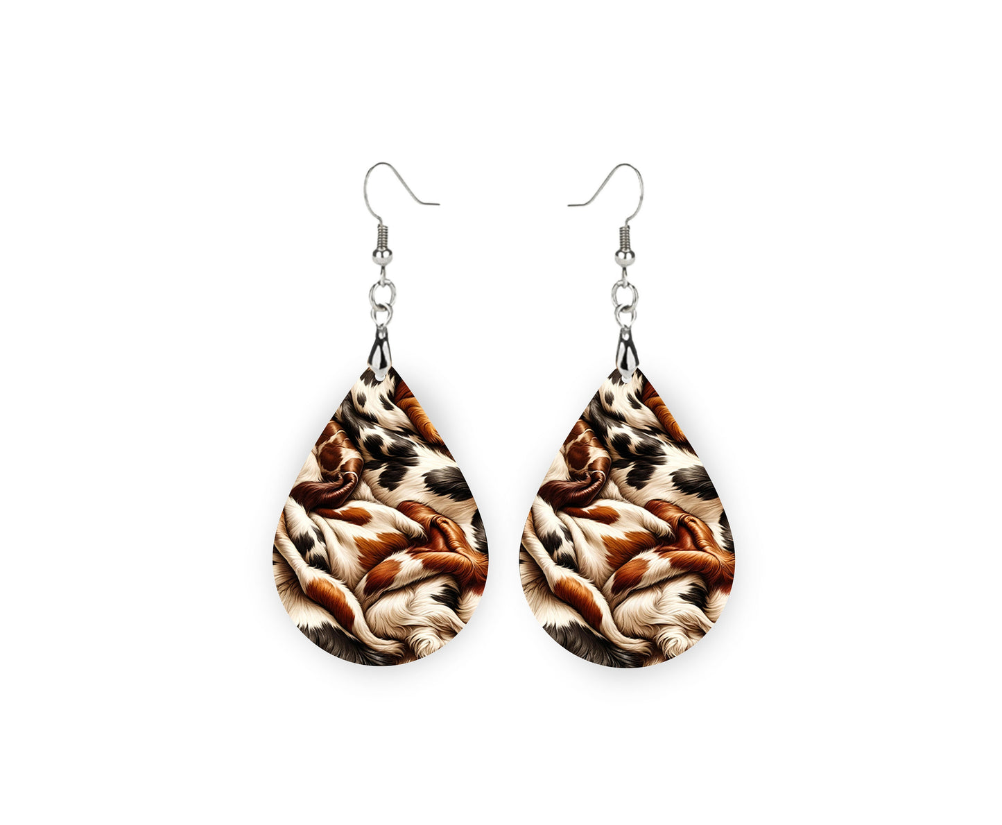 Cowhide Western Earrings, Teardrop Dangle Printed Earrings Jewelry Handmade