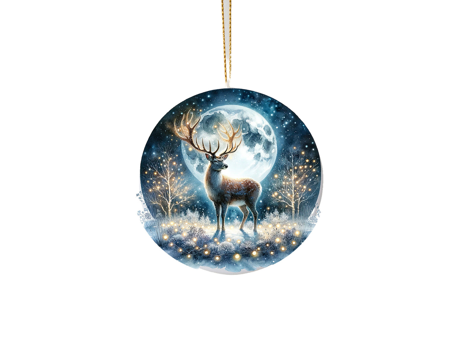 Christmas Ornament, Full Moon Christmas Deer Ceramic Christmas Ornament, Christmas Decorations