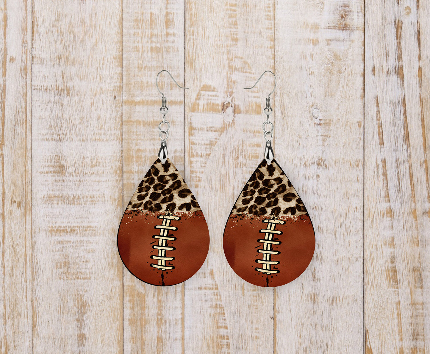 Leopard Football Earrings, Teardrop Dangle Printed Earrings Jewelry Handmade