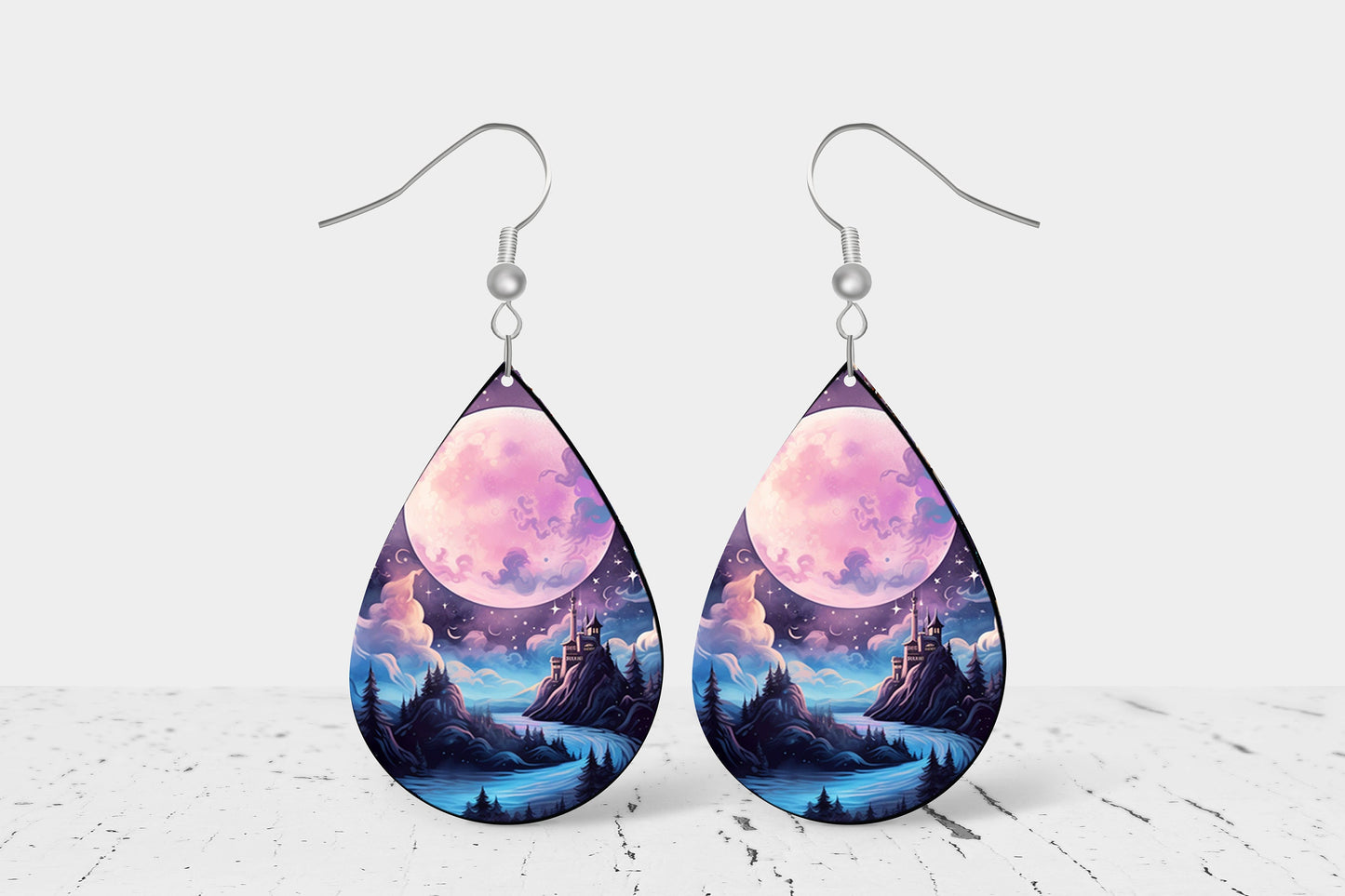 Magic Moon Earrings Print Teardrop Wood Dangle Earrings Hypoallergenic Jewelry