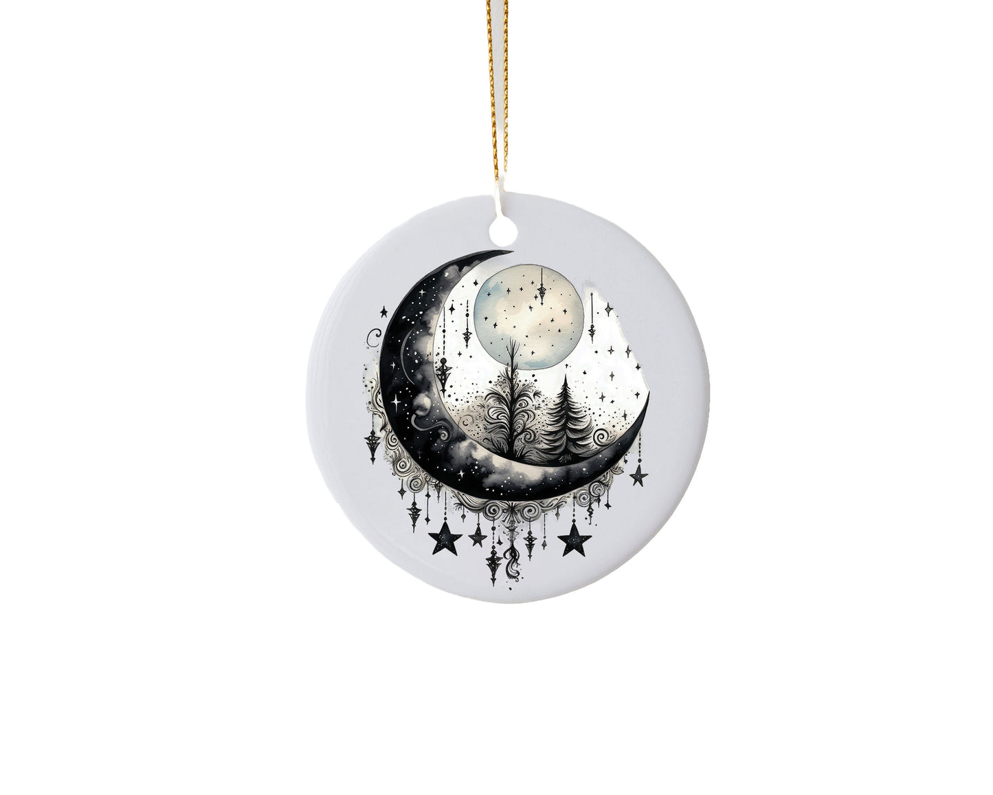 Christmas Ornament, Crescent Moon Ceramic Christmas Ornament, Christmas Decorations