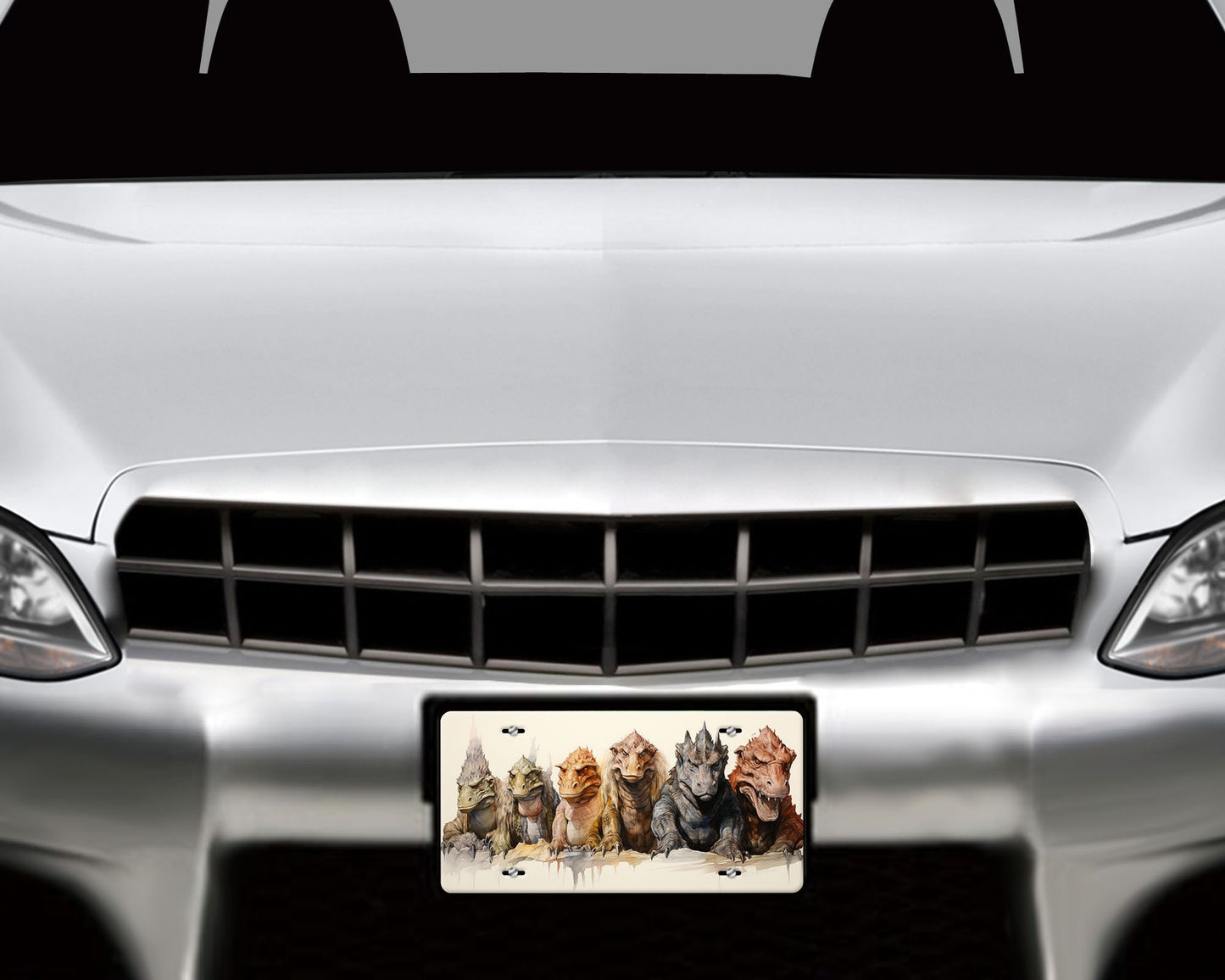 Vanity Front License Plate Dinosaurs in a Row Aluminum Vanity License Plate Car Accessory Decorative Front Plate