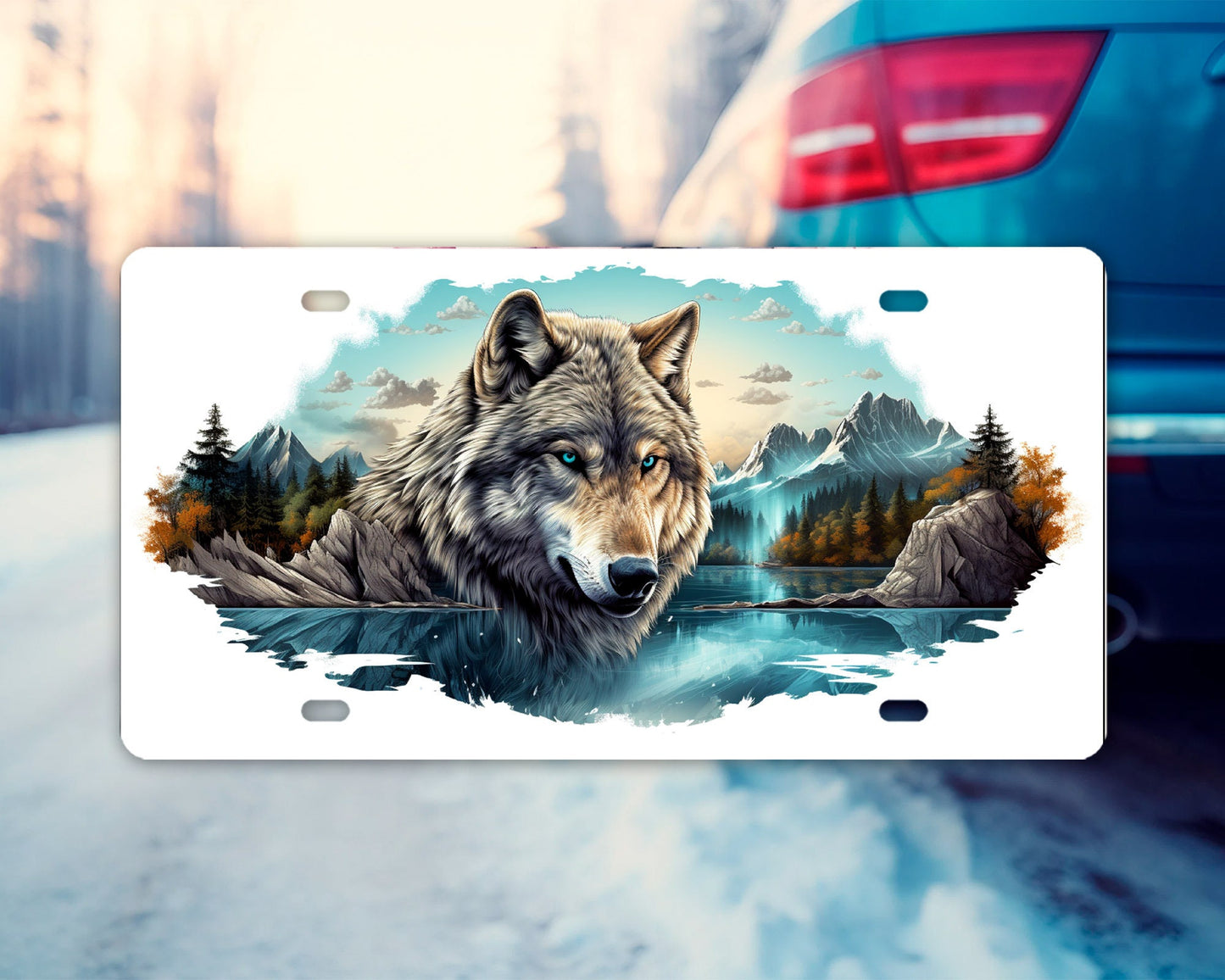 Vanity Front License Plate Glacier Lake Wolf Aluminum Vanity License Plate Car Accessory Decorative Front Plate