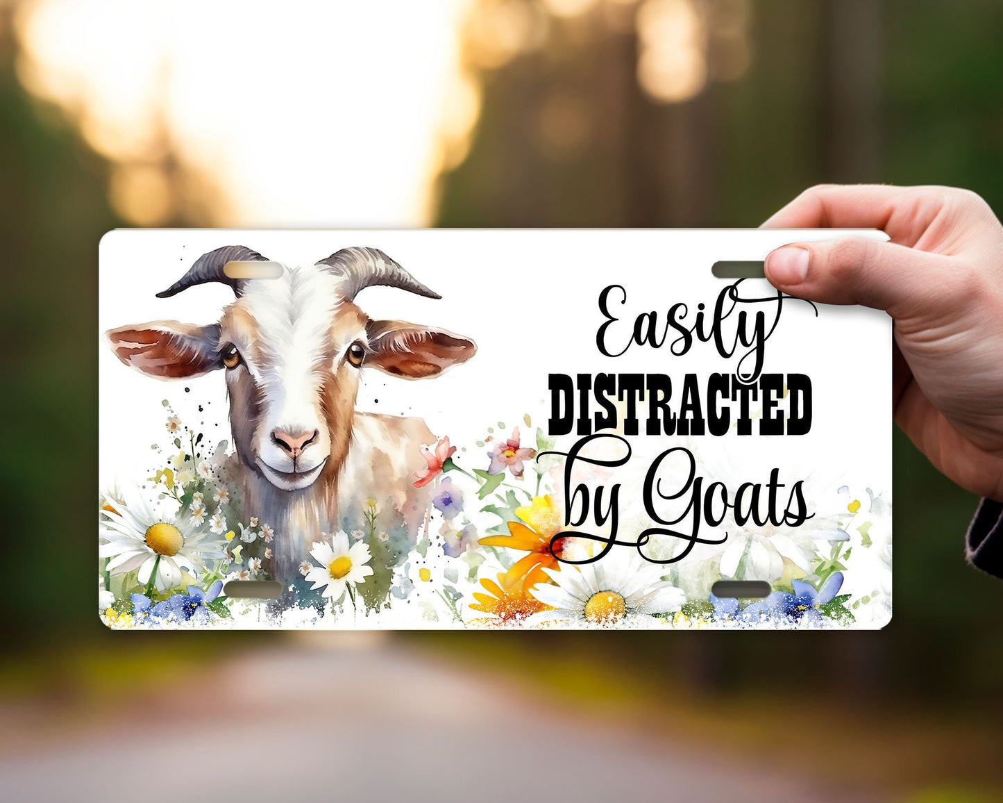 License Plate, Easily Distracted by Goats Printed Aluminum Front License Plate, Car Accessory, Vanity Plate, Cute Car Tag