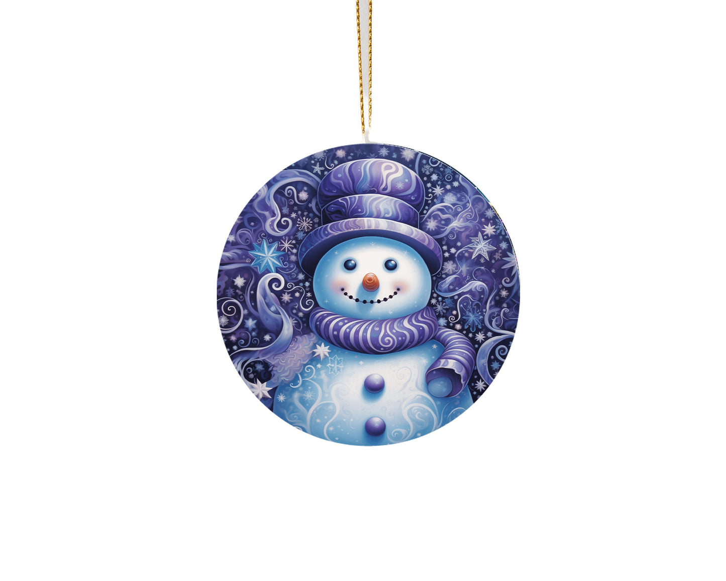 Christmas Ornament, Purple Swirl Snowman Ceramic Christmas Ornament, Christmas Decorations