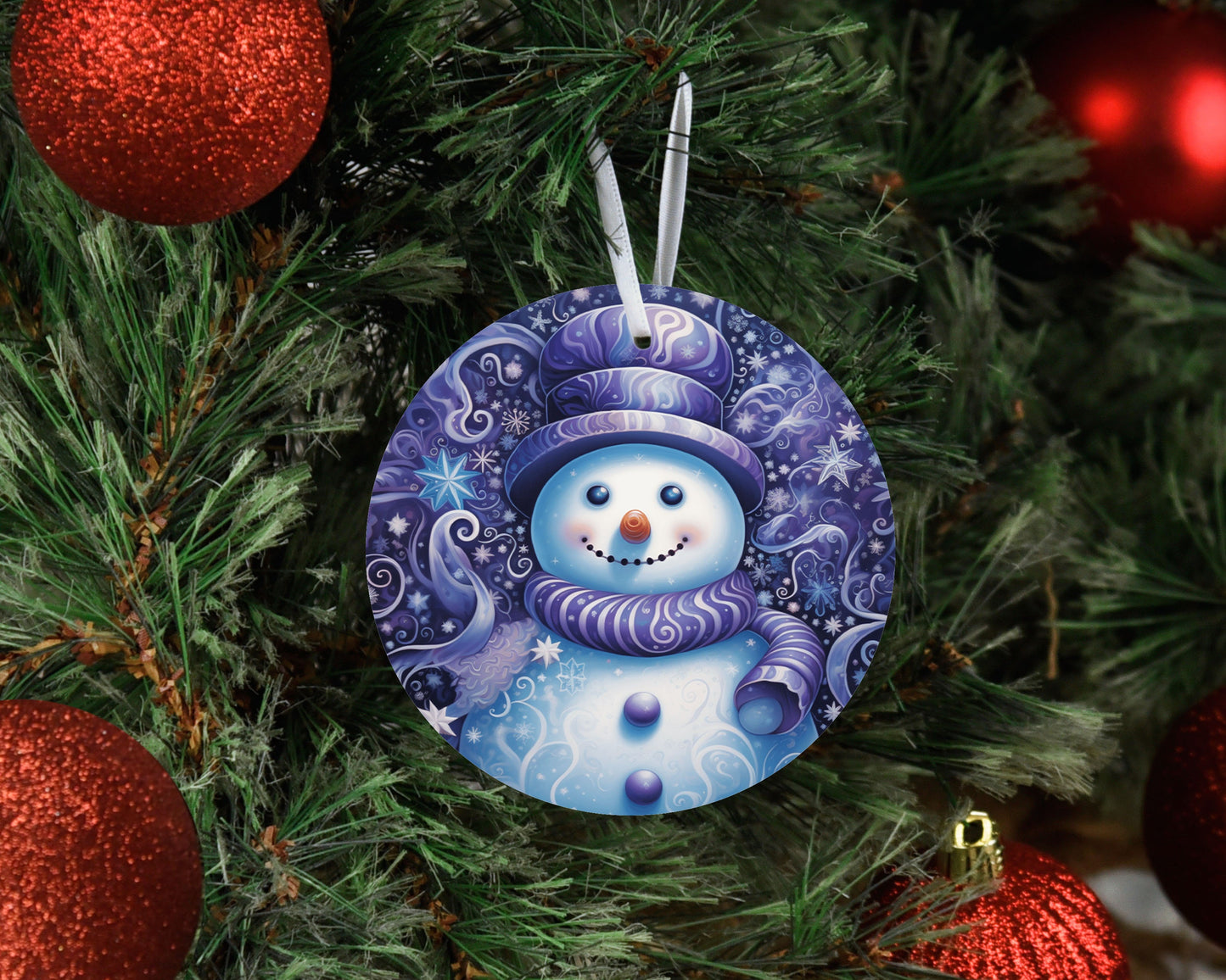 Christmas Ornament, Purple Swirl Snowman Ceramic Christmas Ornament, Christmas Decorations