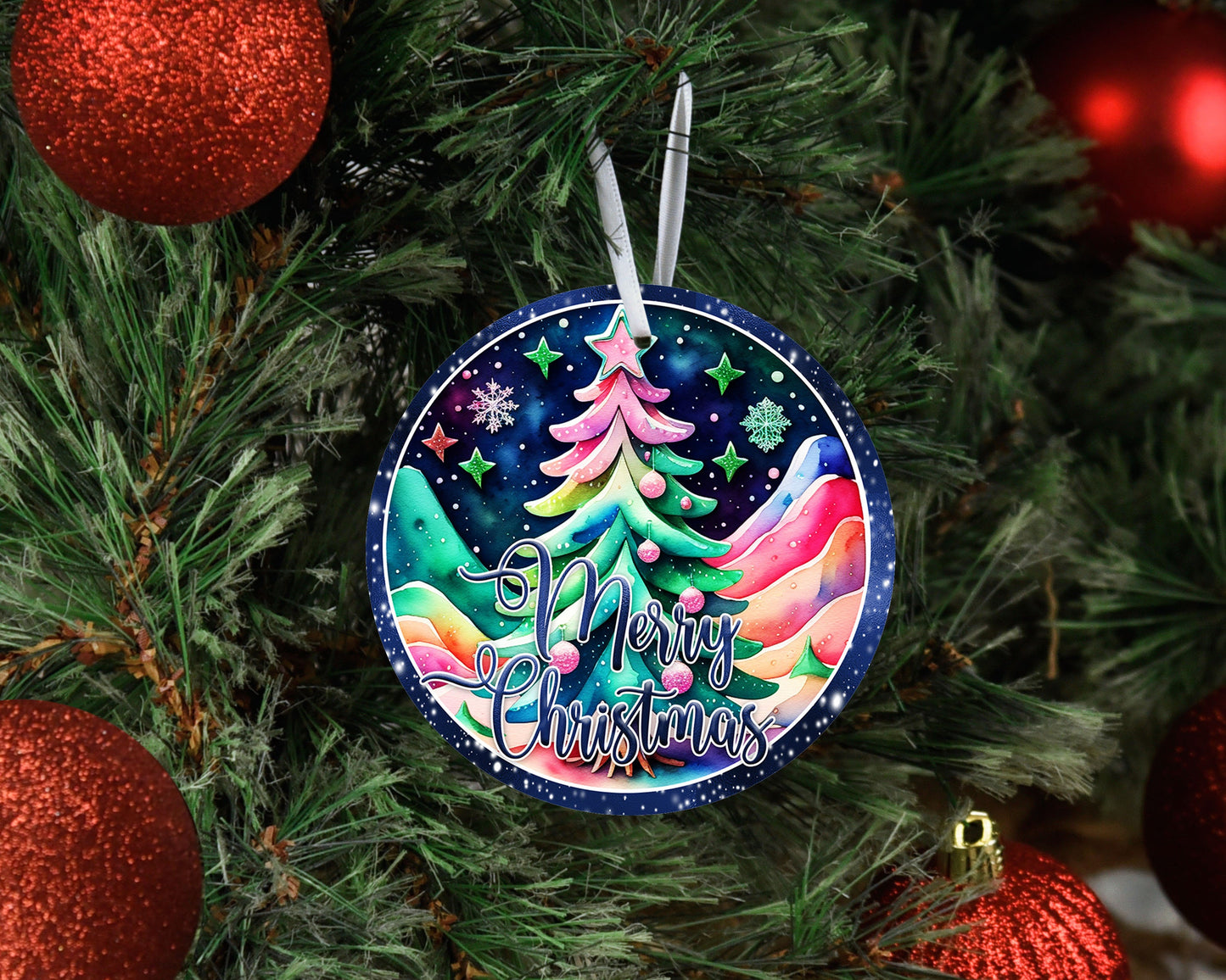 Christmas Ornament, Rainbow Merry Christmas Ceramic Christmas Ornament, Christmas Decorations