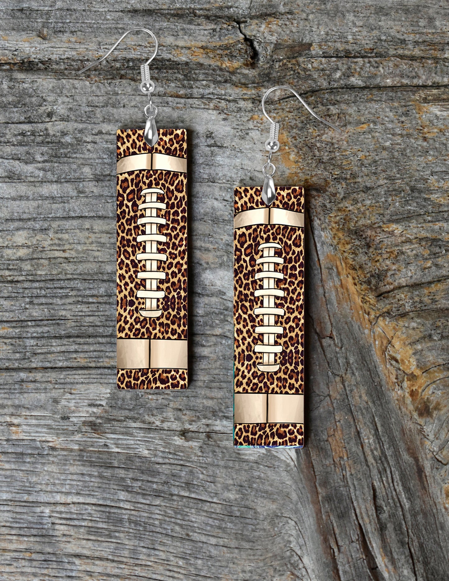 Leopard Print Football Printed Wood Dangle Earrings Hypoallergenic Jewelry Handmade