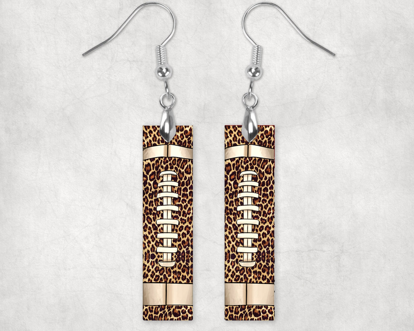 Leopard Print Football Printed Wood Dangle Earrings Hypoallergenic Jewelry Handmade