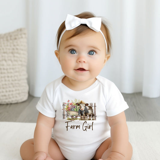 Baby Bodysuit, Farm Girl One Piece Baby Suit, Baby Gift, Long / Short Sleeve, 0-18 Months size