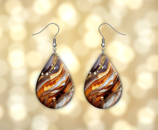 Amber Waves Earrings, Teardrop Dangle Printed Earrings Jewelry Handmade