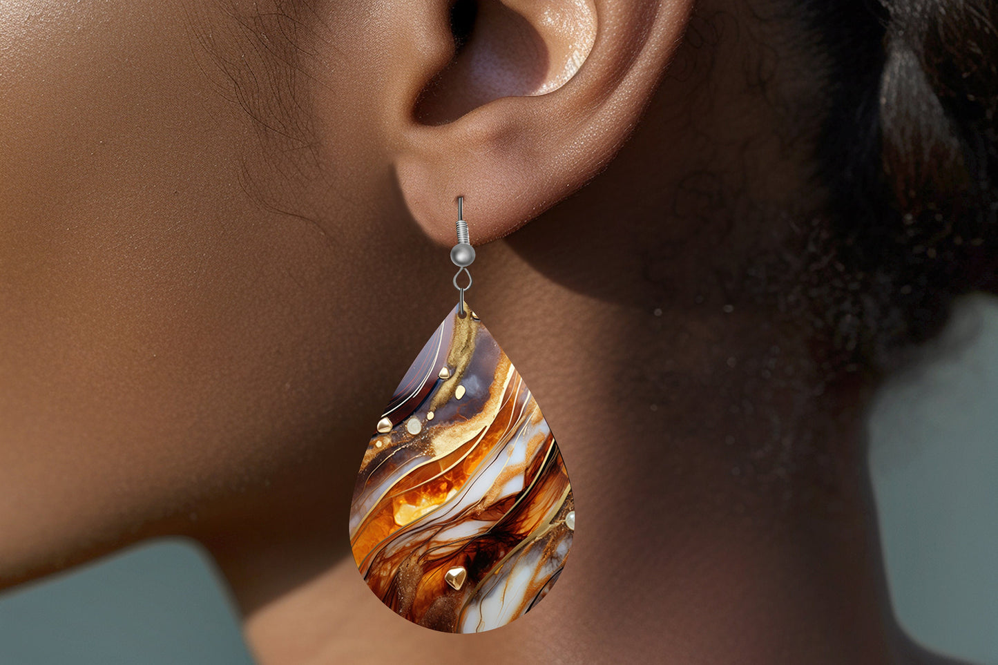 Amber Waves Earrings, Teardrop Dangle Printed Earrings Jewelry Handmade