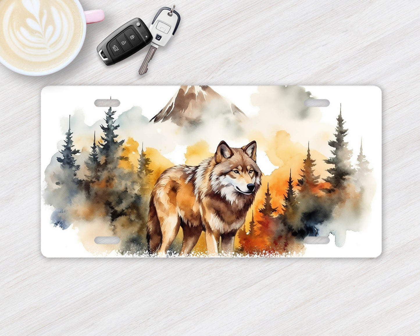 Vanity Front License Plate Mountain Wolf Aluminum Vanity License Plate Car Accessory Decorative Front Plate