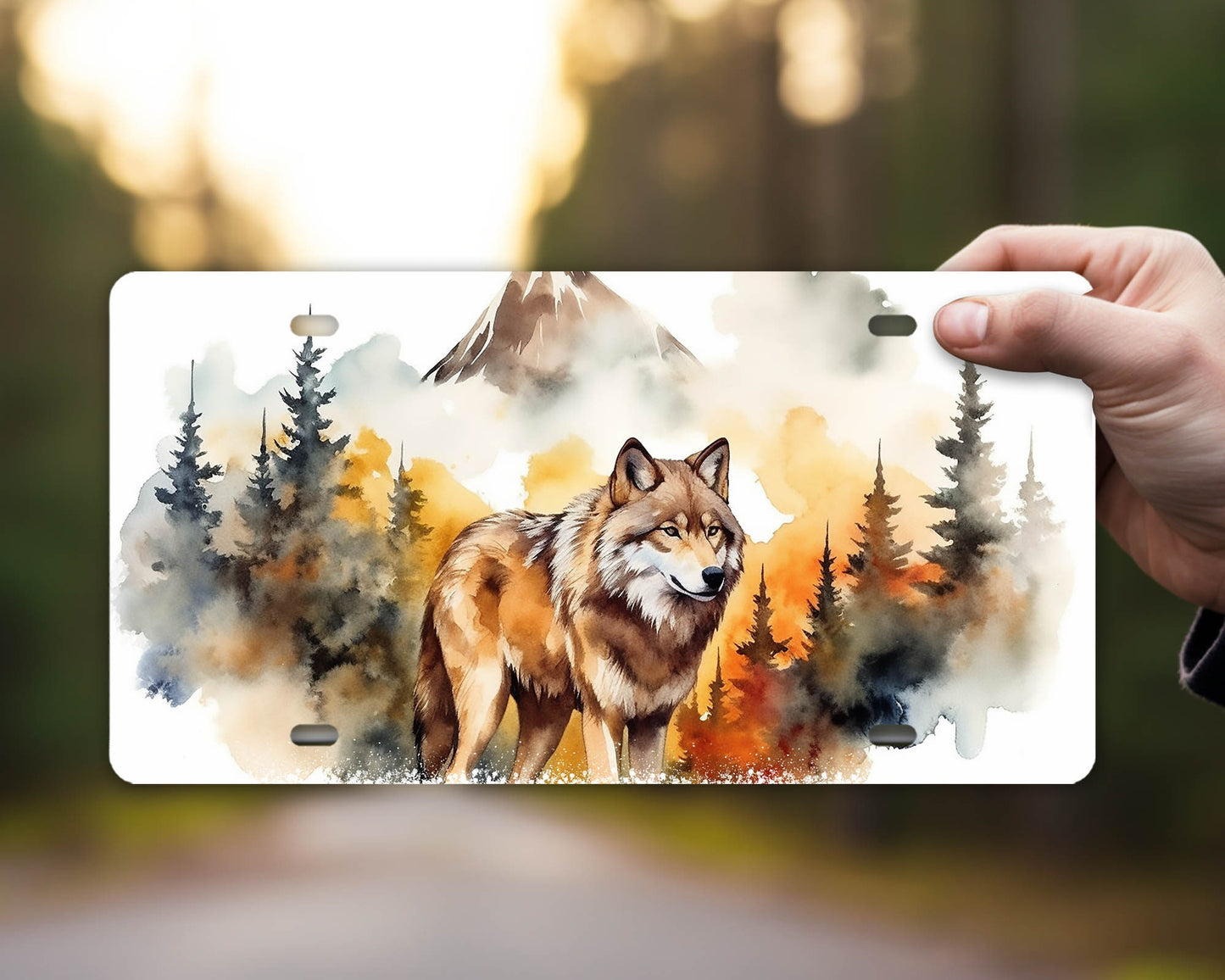 Vanity Front License Plate Mountain Wolf Aluminum Vanity License Plate Car Accessory Decorative Front Plate