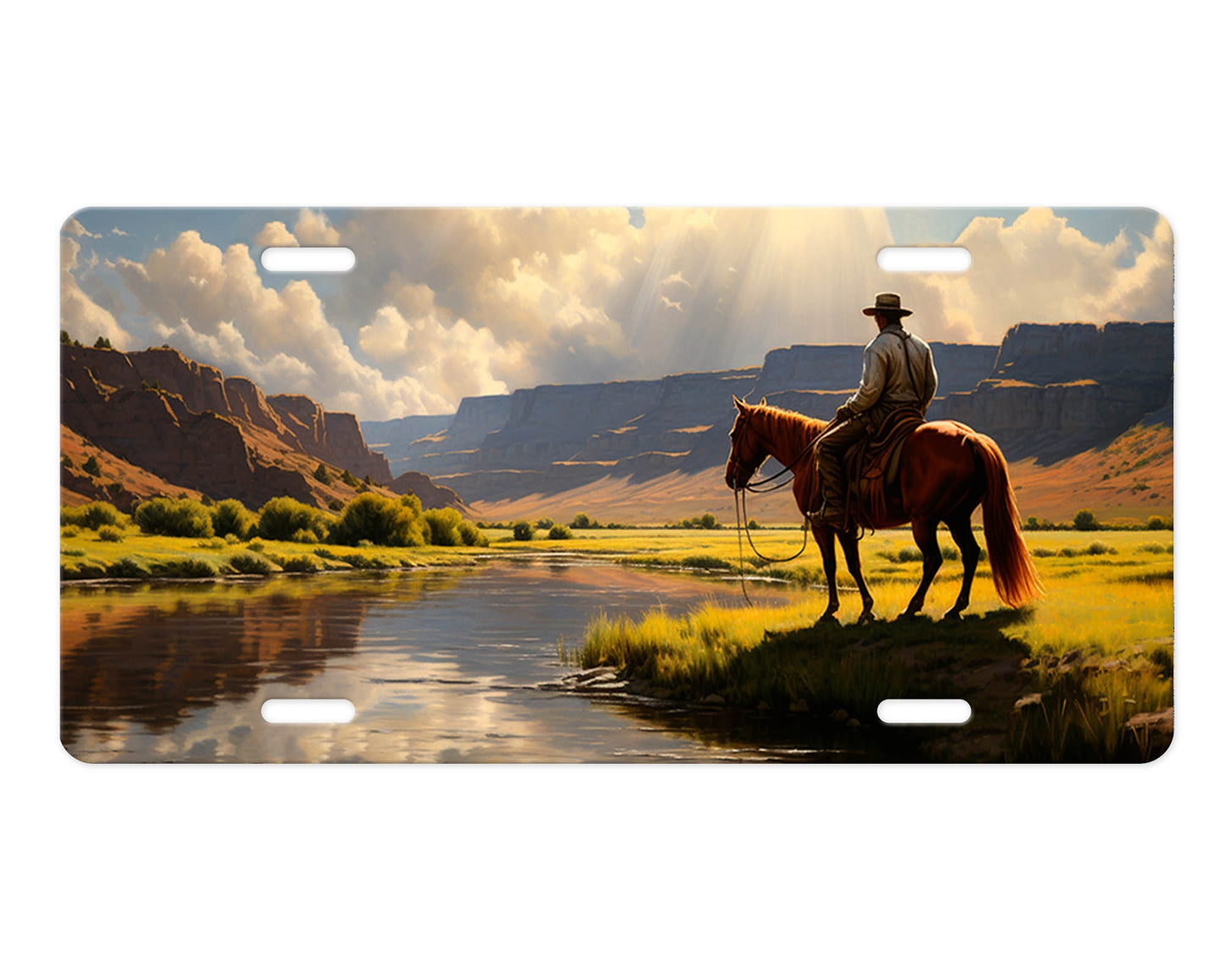 License Plate, Cowboys at River Printed Aluminum Front License Plate, Car Accessory, Vanity Plate, Cute Car Tag