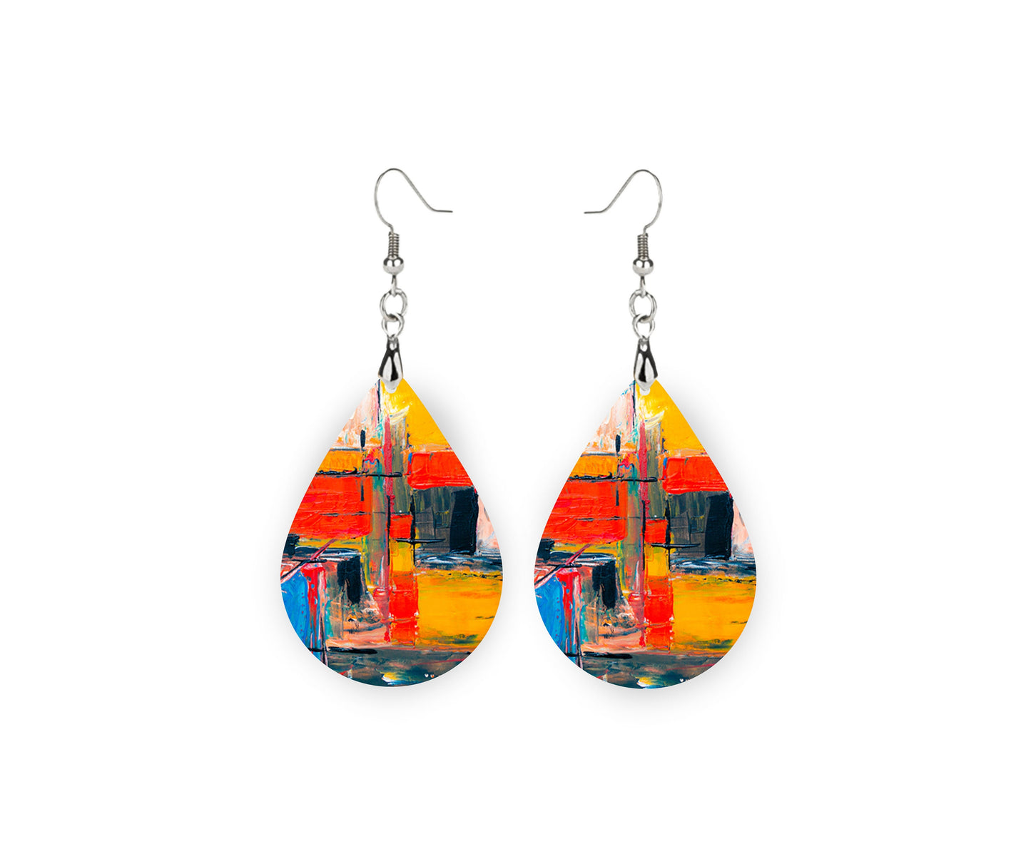 Abstract Graffiti Earrings Print Tear Drop Wood Dangle Earrings Hypoallergenic Jewelry