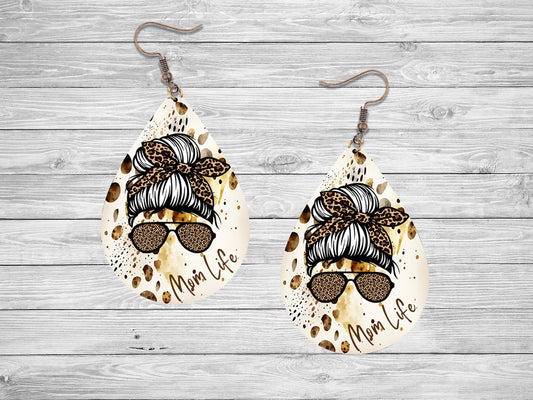 Animal Print Mom Life Earrings Print Tear Drop Wood Dangle Earrings Hypoallergenic Jewelry