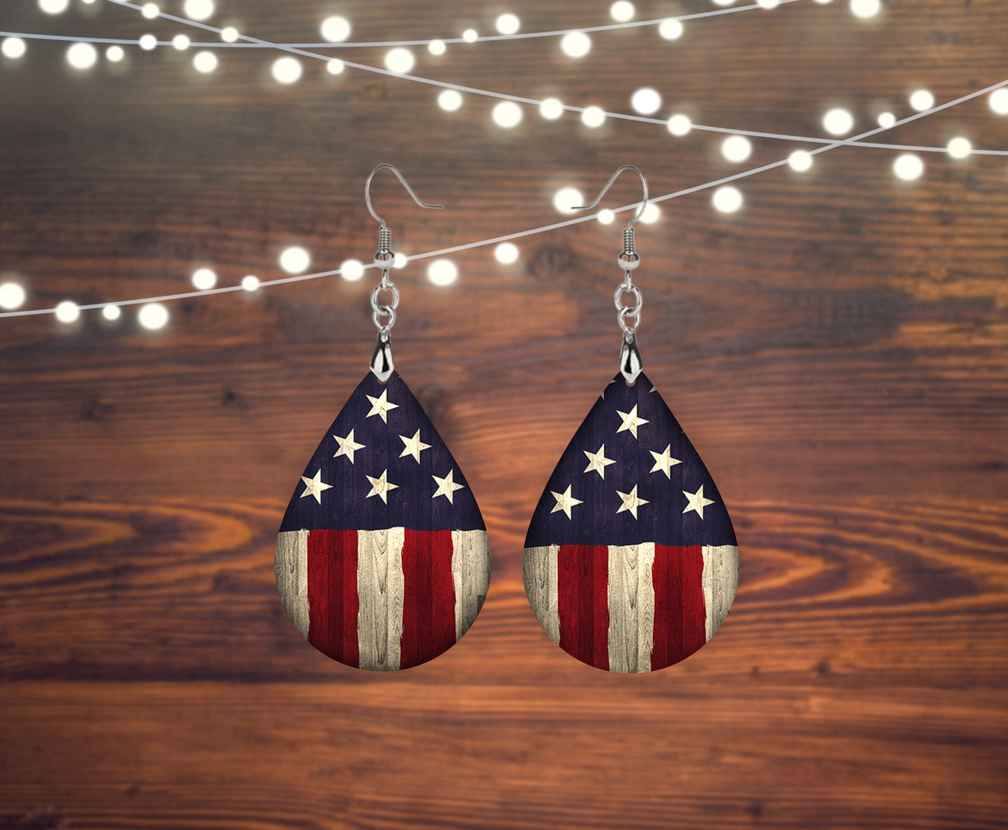 American Flag Earrings, Teardrop Dangle Printed Earrings Jewelry Handmade